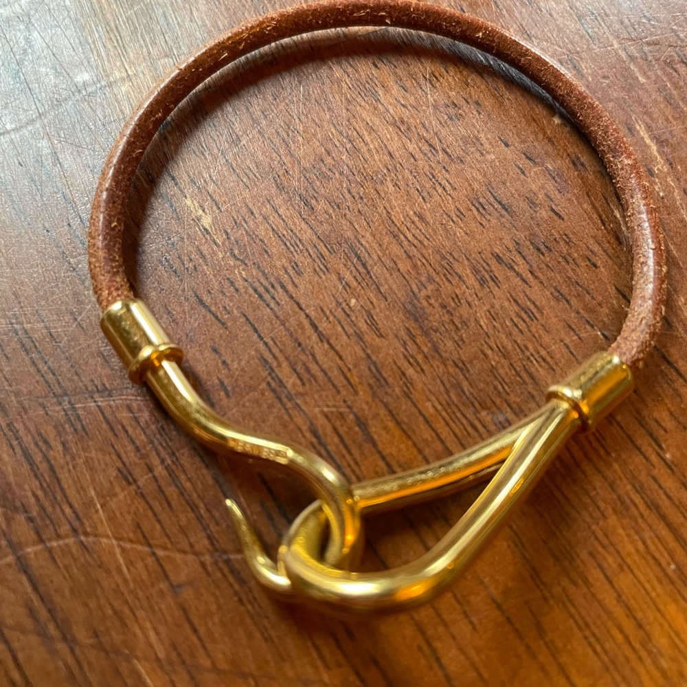 Hermes Leather bracelet with Gold Hardware
